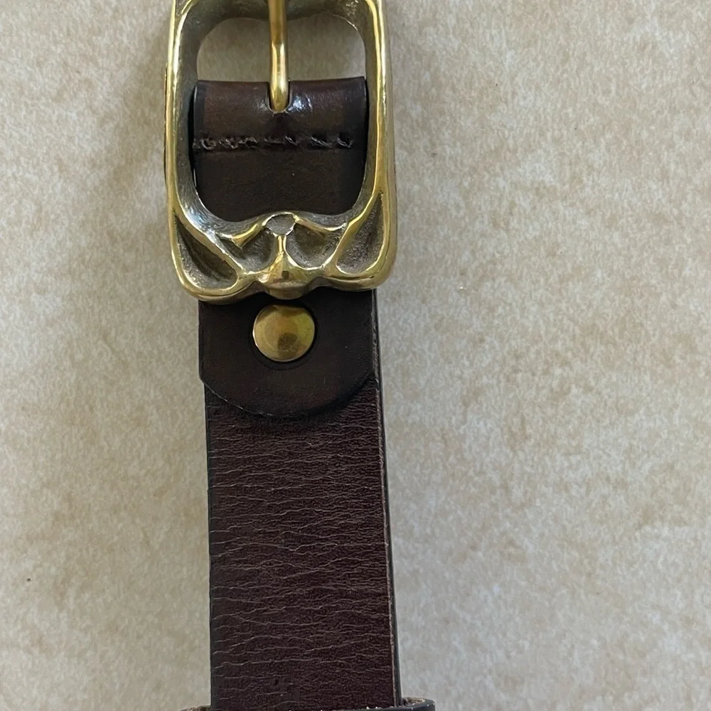 Ka Mens Handcrafted Brown 40” Adjustable Solid Brass Decorative Buckle Belt 1.5”